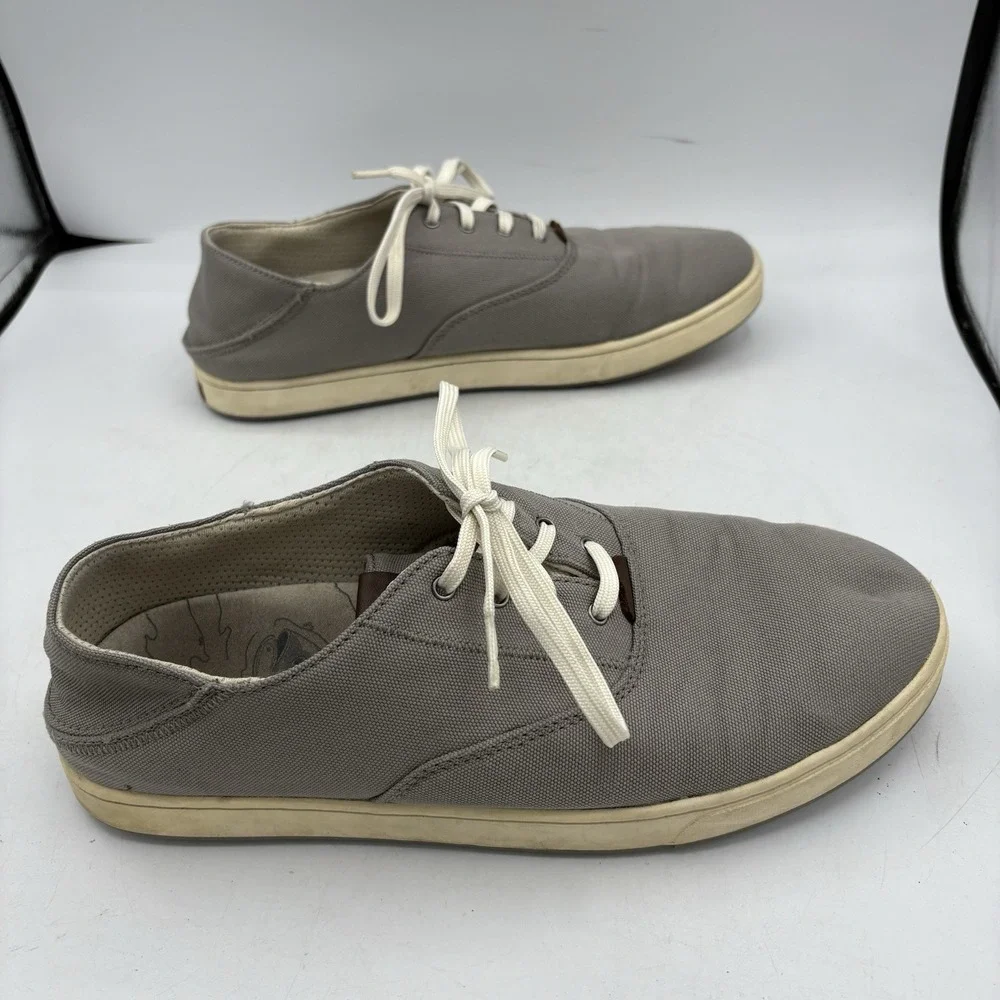 OluKai Shoes Mens Size 10 Kahu Lace Gray Casual Boat Sneaker Canvas